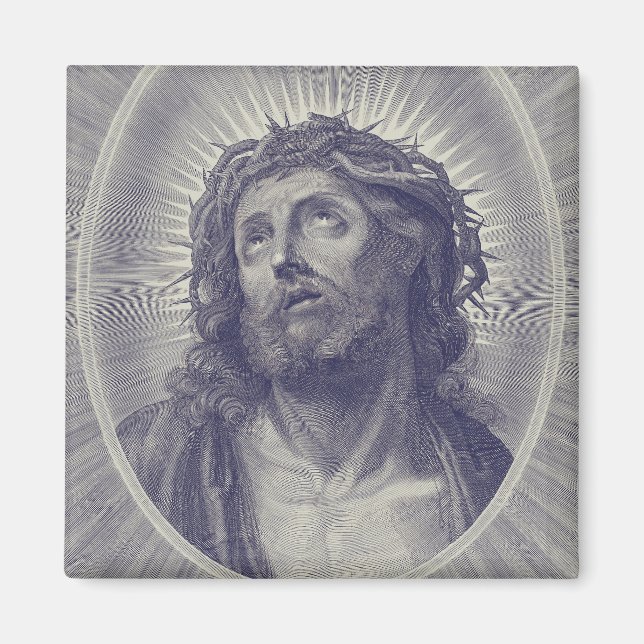 Den Heliga Andra Ansiktet Av Jesus Med Tornakrona  Magnet (Framsidan)