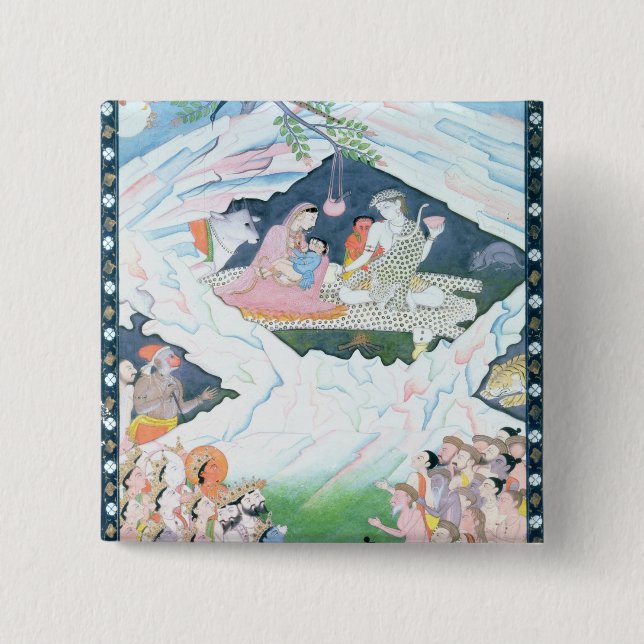 Den heliga familjen av Shiva och Parvati Knapp (Framsida)