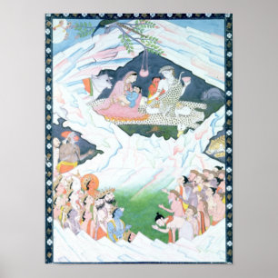 Den heliga familjen av Shiva och Parvati Poster