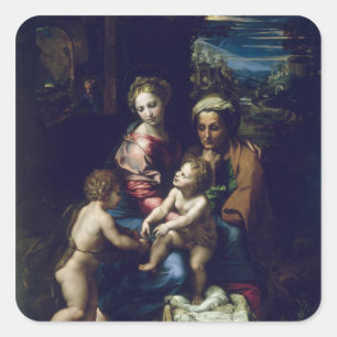 Den heliga familjen c.1518 fyrkantigt klistermärke