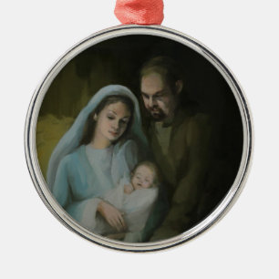Den heliga familjen julgransprydnad metall