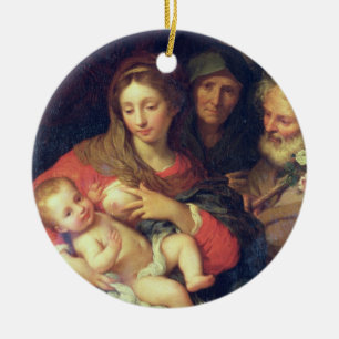 Den heliga familjen med Elizabeth (olja på panel) Julgransprydnad Keramik