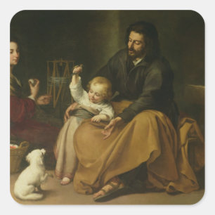 Den heliga familjen med lite fågeln, c.1650 fyrkantigt klistermärke