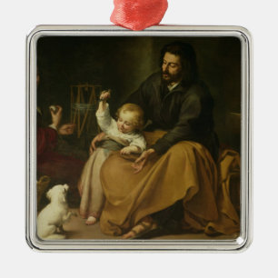 Den heliga familjen med lite fågeln, c.1650 julgransprydnad metall