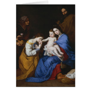 Den heliga familjen med Saints Anne och Catherine Hälsningskort