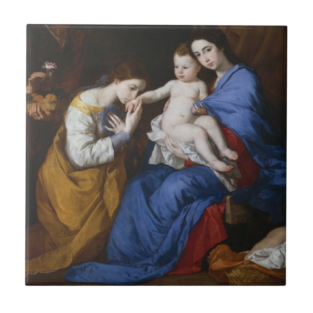 Den heliga familjen med Saints Anne och Catherine Kakelplatta (Framsidan)