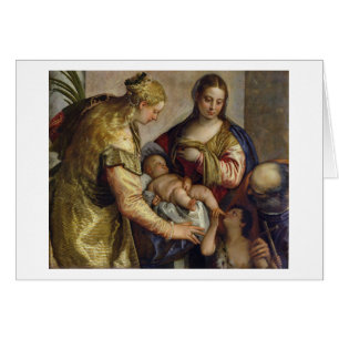 Den heliga familjen med St. Barbara, c.1550 (olja Hälsningskort