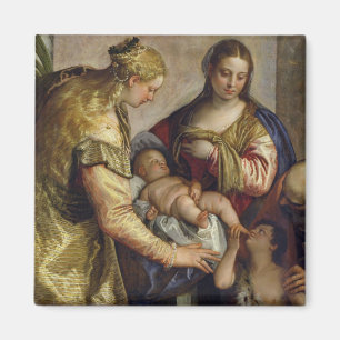 Den heliga familjen med St. Barbara, c.1550 (olja Magnet