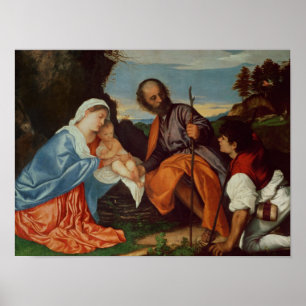 Den heliga familjen och en herde, c.1510 poster
