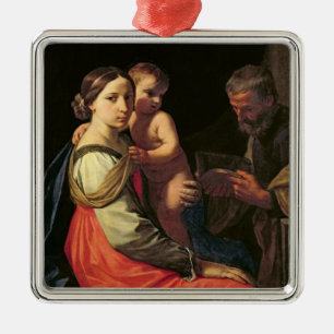 Den heliga familjen (olja på kanfas) 2 julgransprydnad metall