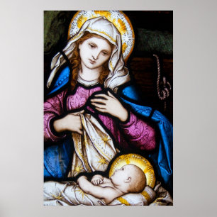 Den heliga familjen som visar Madonna och barnet Poster