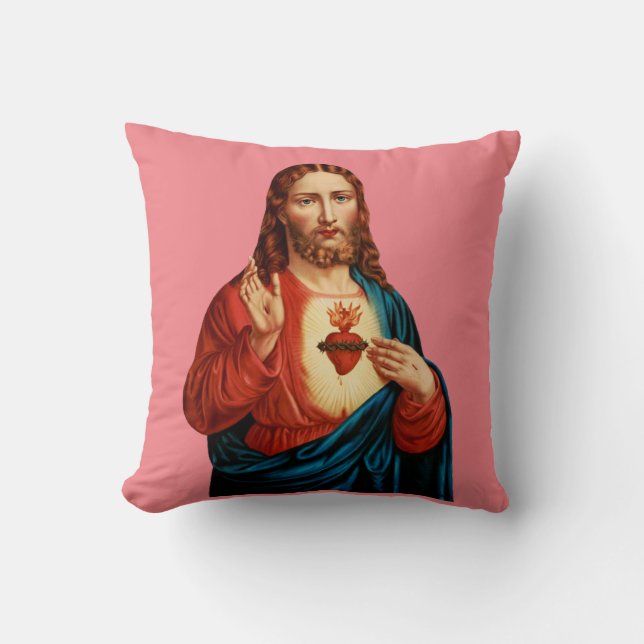 Den Heliga Hjärtans Jesus Fina Konstporträtt Kudde (Framsida)