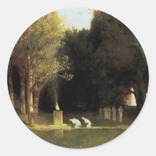 Den heliga skogen av Arnold Böcklin, Vintage Art Runt Klistermärke