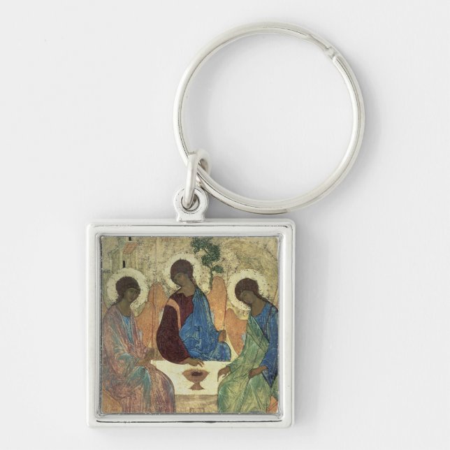 Den heliga trinityen, 1420s fyrkantig silverfärgad nyckelring (Framsidan)