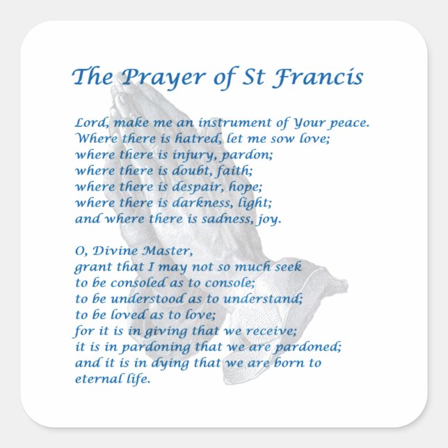 Den helige Francis Prayer Fyrkantigt Klistermärke (Framsida)