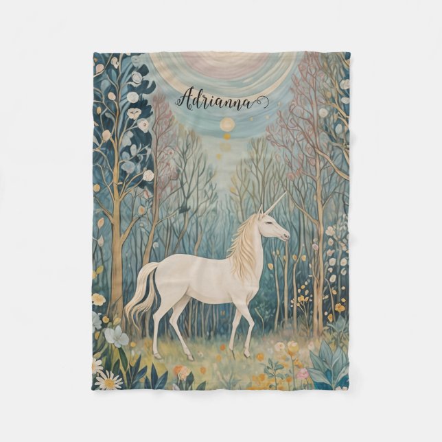 Den hemliga enhörningen av Whispering Skogen Fleecefilt (Framsidan)