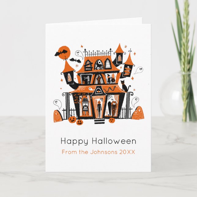 Den hemsökta kammaren Halloween illustrerade Kort (Framsida)