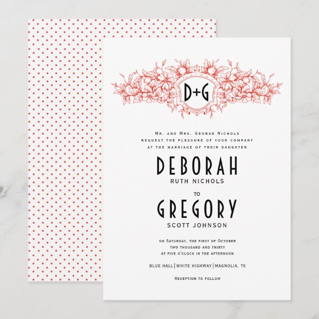 Den heraldiska vintagen vapensköld och initialer b inbjudningar (Fram/baksida)