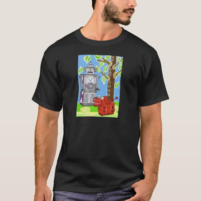 Den Herr roboten går hans robothund T Shirt (Framsida)