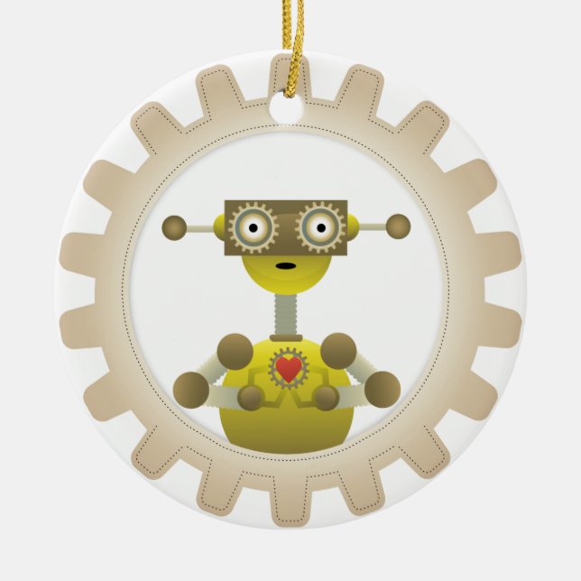 Den Herr roboten med Steampunk utrustar Julgransprydnad Keramik (Framsidan)