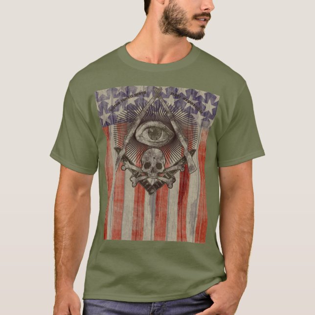 Den Hiram Abiff frimuraren med amerikan färgar T-shirt (Framsida)