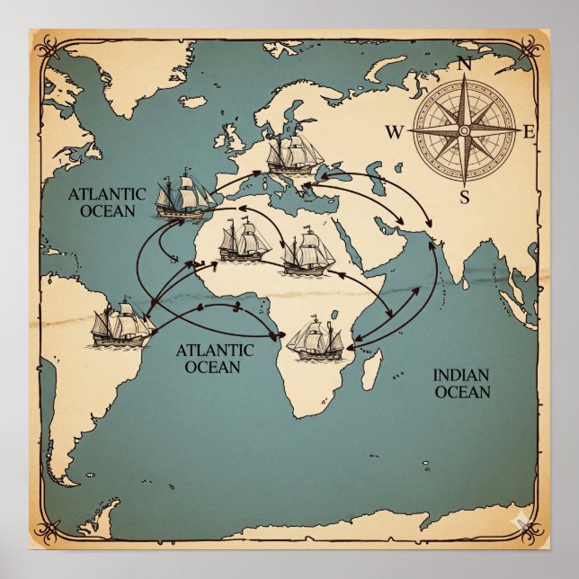 Den historiska handelsvägen Karta Poster (Framsidan)