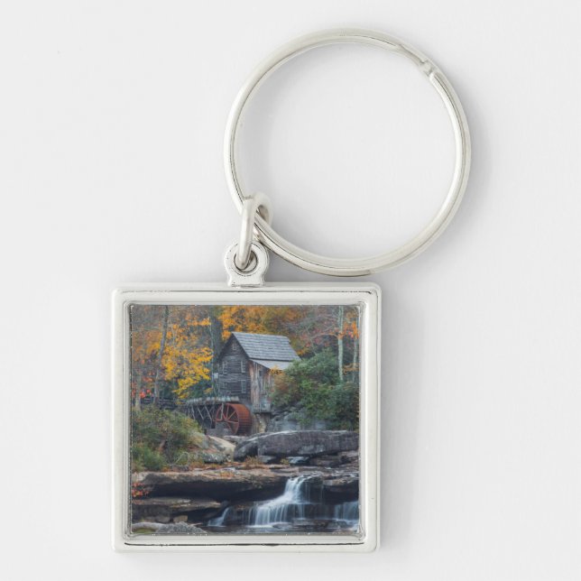Den historiska kvarnen vid Glade Creek Fyrkantig Silverfärgad Nyckelring (Framsidan)