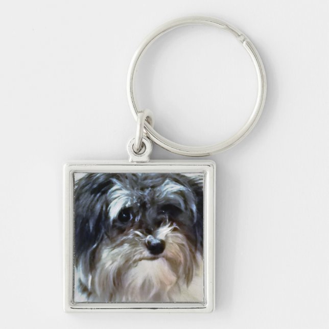 Den högvärdiga Havanese hunden kvadrerar Keychain Fyrkantig Silverfärgad Nyckelring (Framsidan)