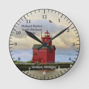 Den Holland hamnen södra Pierhead Light tar tid p Rund Klocka
