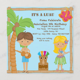 Den Hula flickan & pojken Luau kvadrerar Inbjudningar