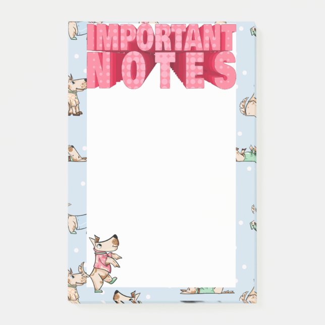 Den Hund Life-viktiga noten blåa Mönster Post-it Block (Framsida)