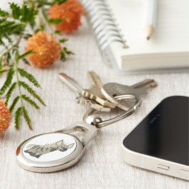 Den Hungriga kedjan för klämmande Tecknad, kantad  Ovalt Silverfärgad Nyckelring