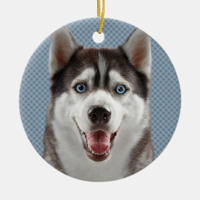Den Husky hundmonogramen fotograferar Julgransprydnad Keramik (Framsidan)