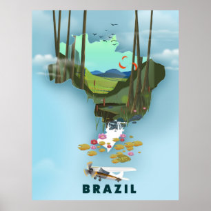 Den illustrerade Brasilien kartan reser affischen Poster