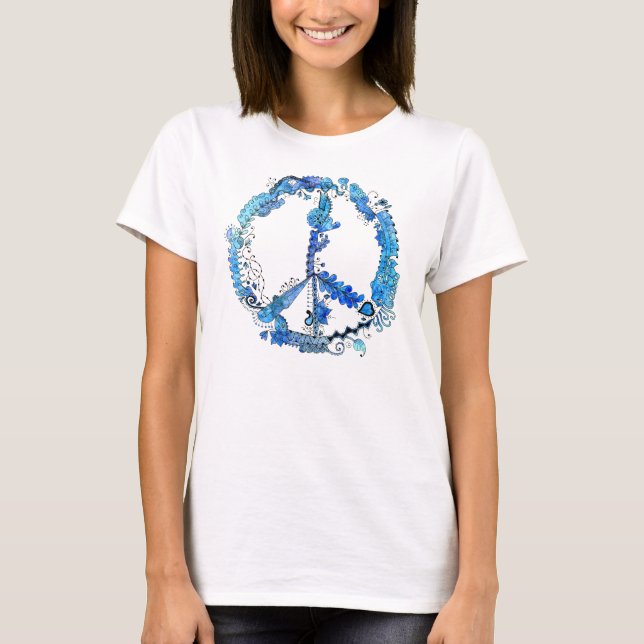 Den illustrerade fredsteckenet skrivar konst med t-shirt (Framsida)