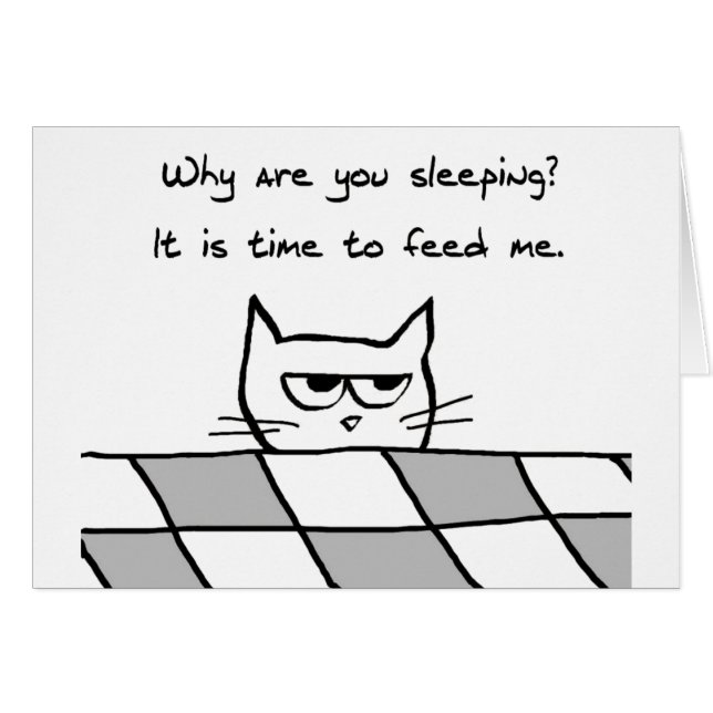 Den ilskna katten önskar dig ut ur säng hälsningskort (Framsidan Horizontal)