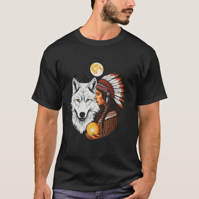 Den indiska amerikanska Pridet Ameri-Vargen Ameri T Shirt (Framsida)