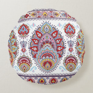 Den indiska blommigten paisley medallion mönster. rund kudde