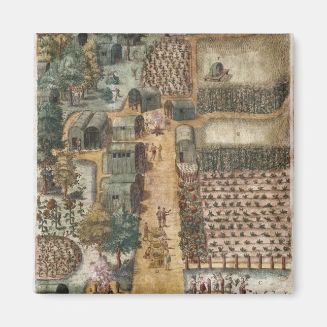 Den indiska byn Secoton, 1570-80 Magnet (Framsidan)