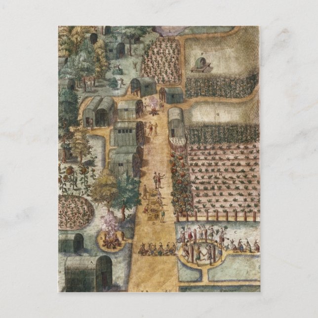 Den indiska byn Secoton, 1570-80 Vykort (Framsida)