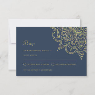 Den indiska Eleganten Blue Guld Mehndi Bröllop OSA Kort