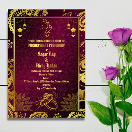 Den indiska hinduiska Förlovningen Ceremony Golden Inbjudningar