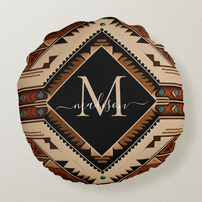 Den indiska kulturen Boho Stil i Mönster Rund Kudde (Baksidan)