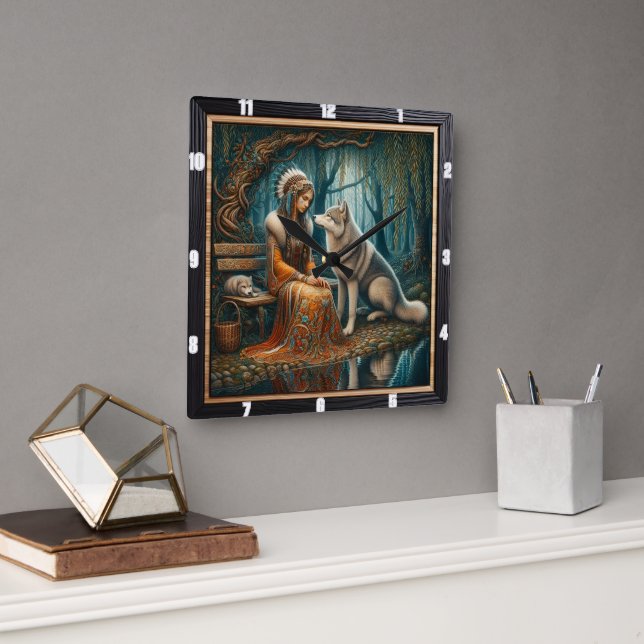 Den indiska skogen: ett ögonblick av stillhet fyrkantig klocka (Kontor)