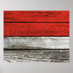 Den indonesiska flagga med grovt Wood korn Poster
