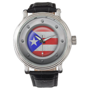 Den industriella Puerto Rican flagga stålsätter Armbandsur