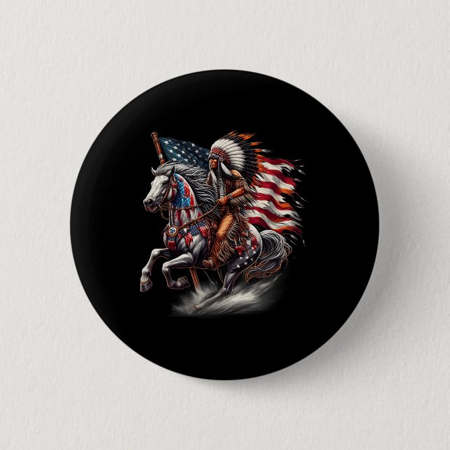 Den inhemska amerikanska dagen Flagga Indian Ridin Knapp (Framsida)