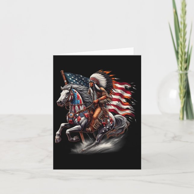 Den inhemska amerikanska dagen Flagga Indian Ridin Kort (Framsida)