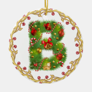 den initiala monogrammed julprydnaden för B - Julgransprydnad Keramik