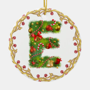 den initiala monogrammed julprydnaden för E - Julgransprydnad Keramik
